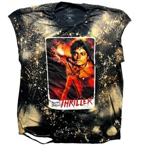 Michael Jackson Thriller Men's XL Black T-Shirt Distressed Band Tee Shirt